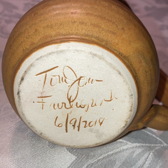 Pottery, hand thrown caramel creamer/pitcher signed, Tom Jon $29 - Picture 6 of 7